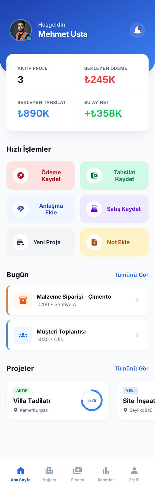 İnşaat App Ana Sayfa